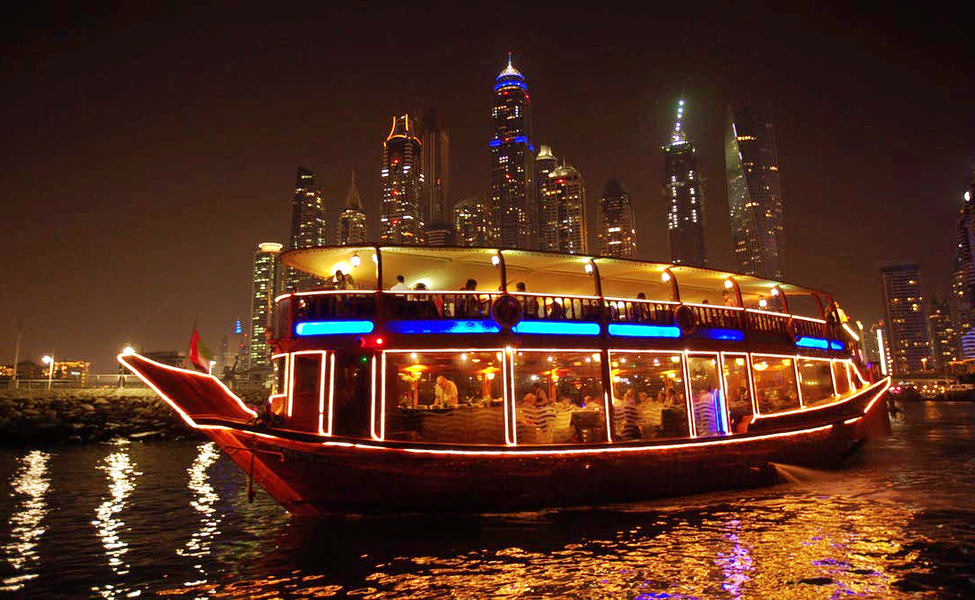 Image Showing A Beautiful Boat Leads To Cruise Terminal In A Night Time