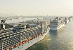 Image Showing Two Large Tourist Ships Sailing Into The Port