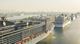 Image Showing Two Large Tourist Ships Sailing Into The Port