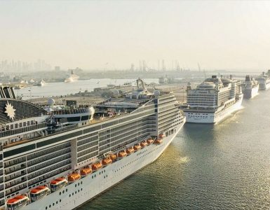 Image Showing Two Large Tourist Ships Sailing Into The Port